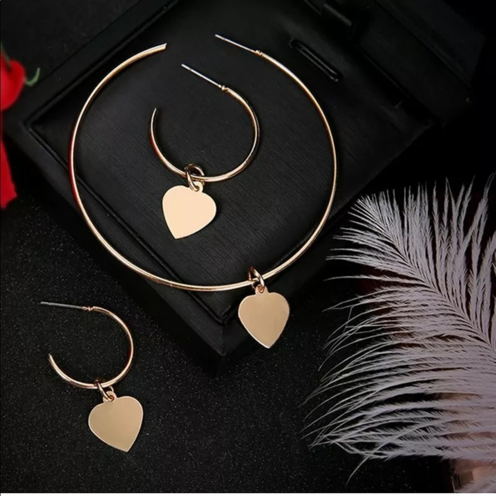 New 3Psc Heart Big Circle Earrings Set Chic Theme - Picture 2 of 5